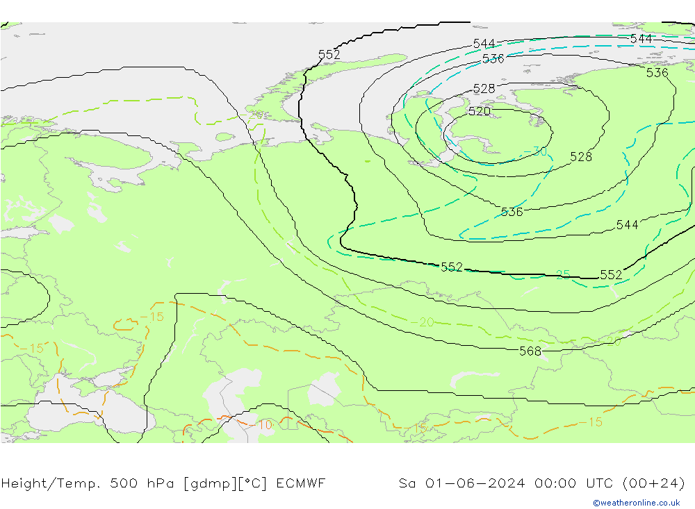 Height/Temp. 500 hPa ECMWF sab 01.06.2024 00 UTC