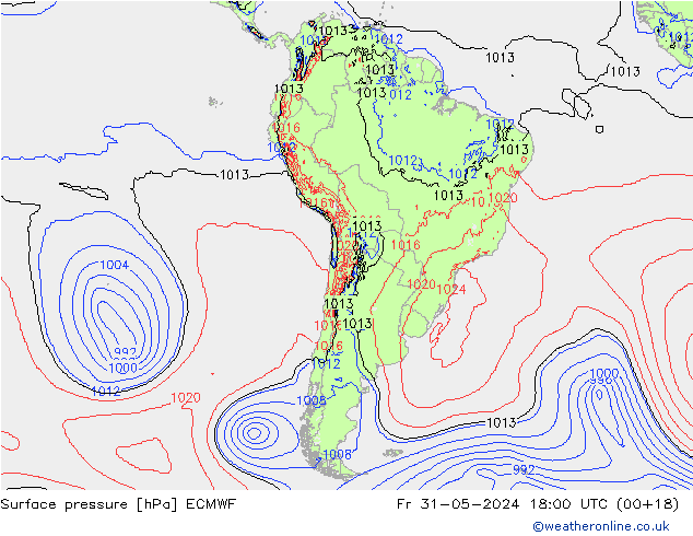 Pressione al suolo ECMWF ven 31.05.2024 18 UTC