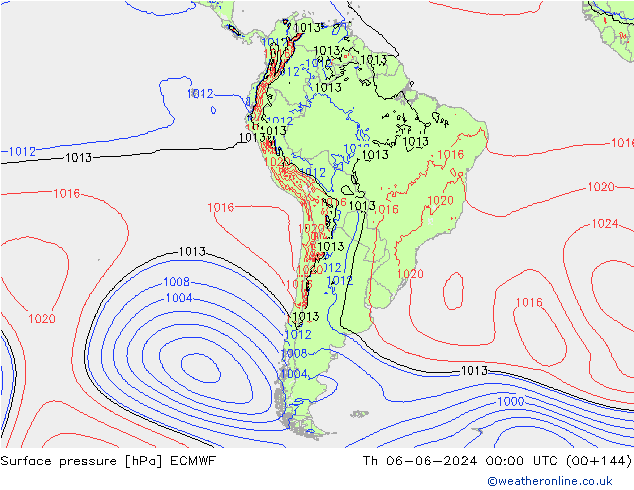 Atmosférický tlak ECMWF Čt 06.06.2024 00 UTC