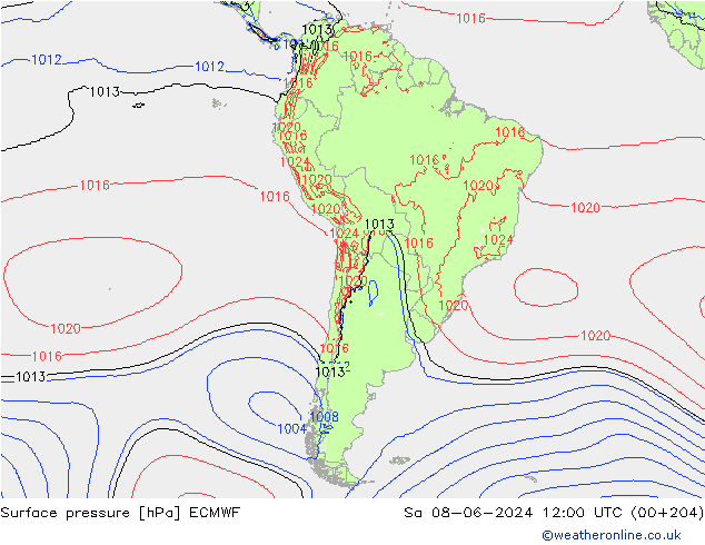 pressão do solo ECMWF Sáb 08.06.2024 12 UTC