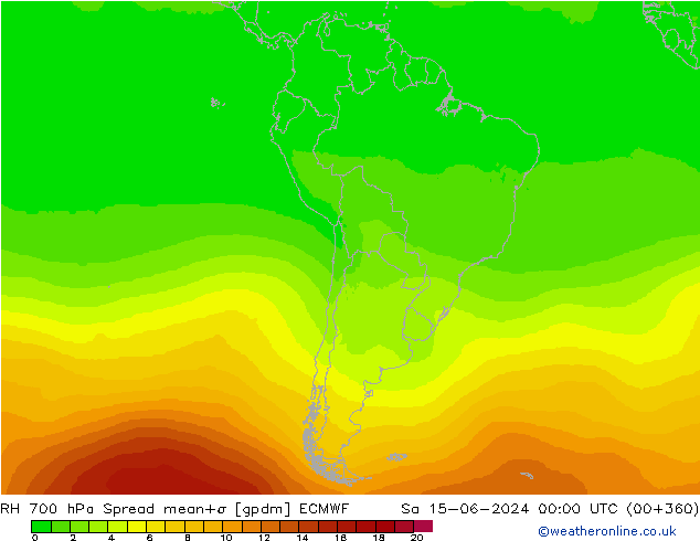 RV 700 hPa Spread ECMWF za 15.06.2024 00 UTC