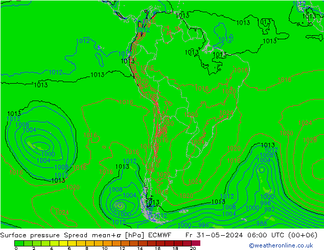 Surface pressure Spread ECMWF Fr 31.05.2024 06 UTC