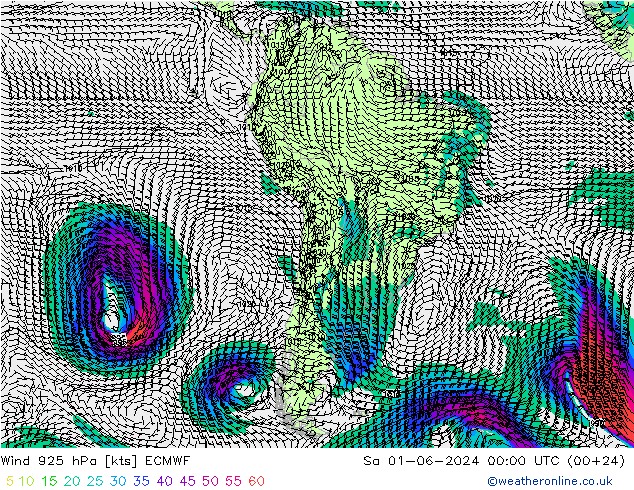 Wind 925 hPa ECMWF za 01.06.2024 00 UTC
