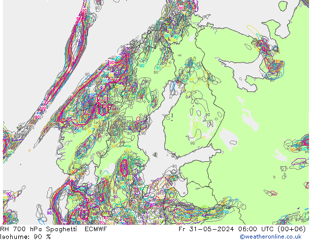 RH 700 hPa Spaghetti ECMWF Fr 31.05.2024 06 UTC