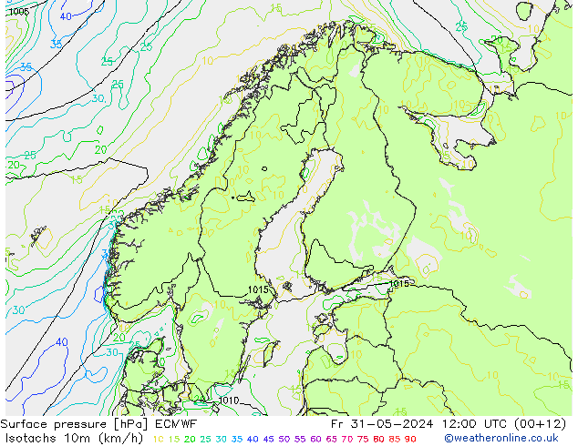 Isotaca (kph) ECMWF vie 31.05.2024 12 UTC