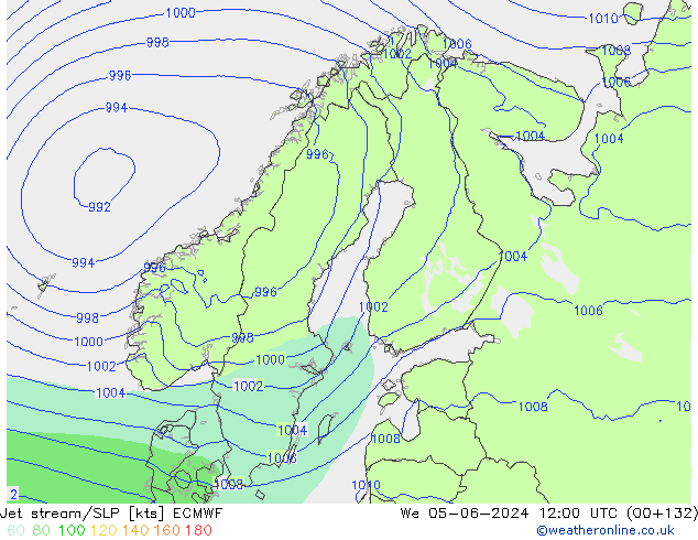 джет/приземное давление ECMWF ср 05.06.2024 12 UTC