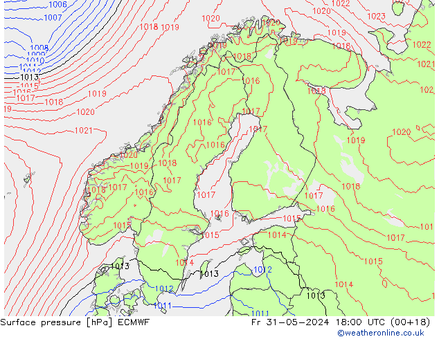 Atmosférický tlak ECMWF Pá 31.05.2024 18 UTC