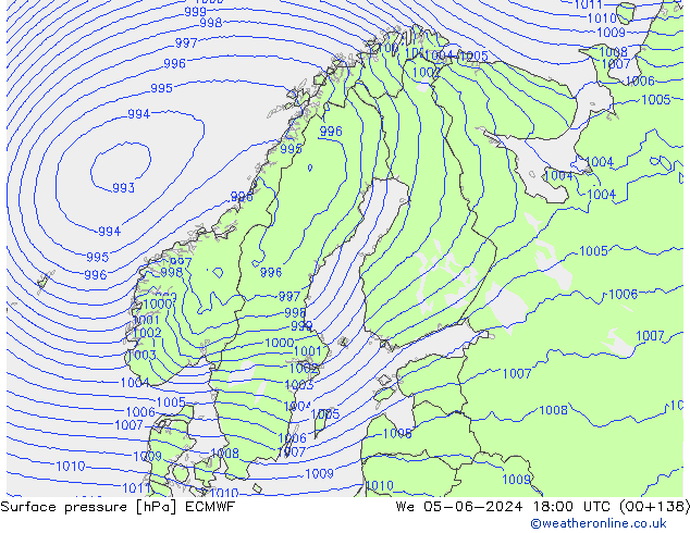 Surface pressure ECMWF We 05.06.2024 18 UTC