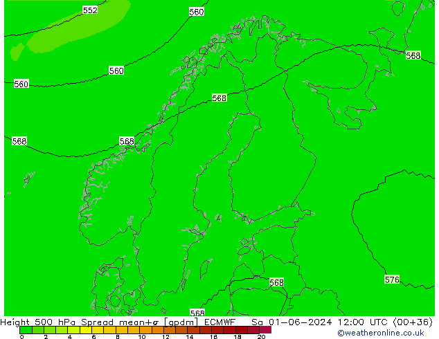 Géop. 500 hPa Spread ECMWF sam 01.06.2024 12 UTC