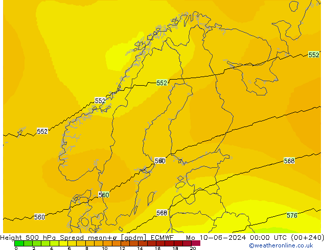 Height 500 hPa Spread ECMWF lun 10.06.2024 00 UTC