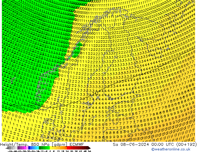 Height/Temp. 850 hPa ECMWF Sa 08.06.2024 00 UTC