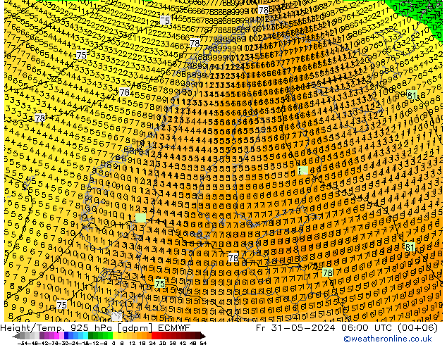 Geop./Temp. 925 hPa ECMWF vie 31.05.2024 06 UTC