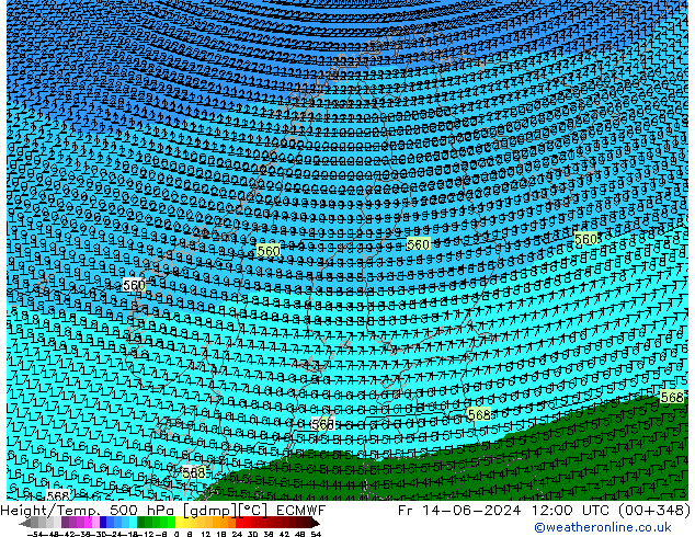 Geop./Temp. 500 hPa ECMWF vie 14.06.2024 12 UTC