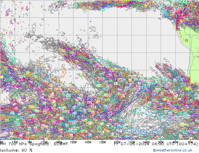 RH 700 гПа Spaghetti ECMWF пт 07.06.2024 06 UTC