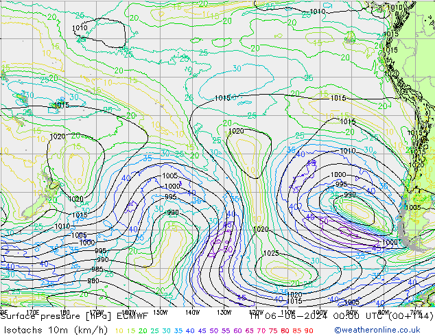 Isotachs (kph) ECMWF Čt 06.06.2024 00 UTC