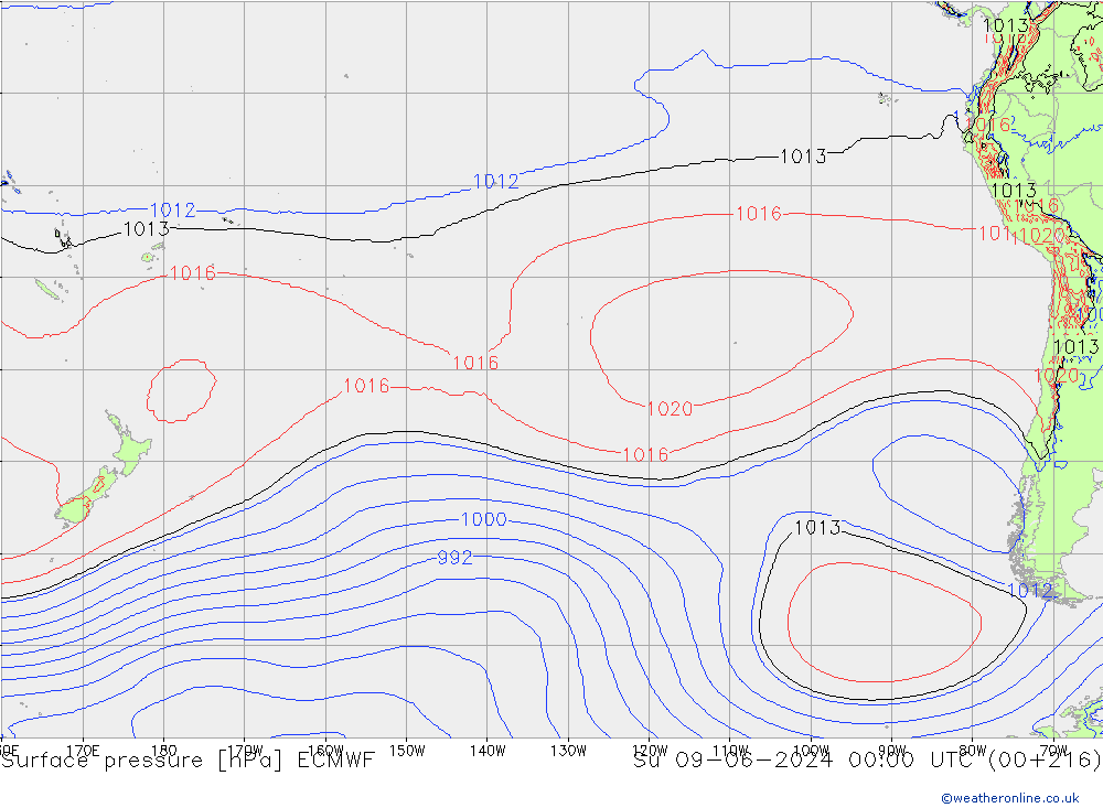 Atmosférický tlak ECMWF Ne 09.06.2024 00 UTC