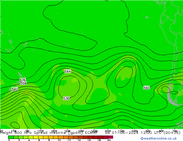 500 hPa Yüksekliği Spread ECMWF Cts 01.06.2024 12 UTC