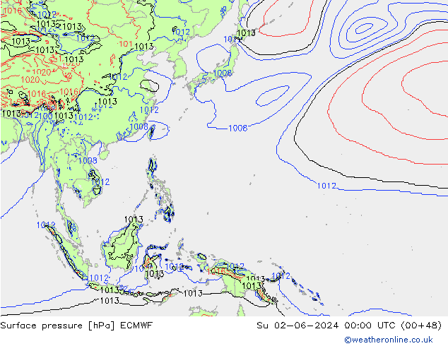 Surface pressure ECMWF Su 02.06.2024 00 UTC