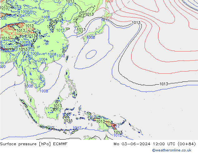 Surface pressure ECMWF Mo 03.06.2024 12 UTC