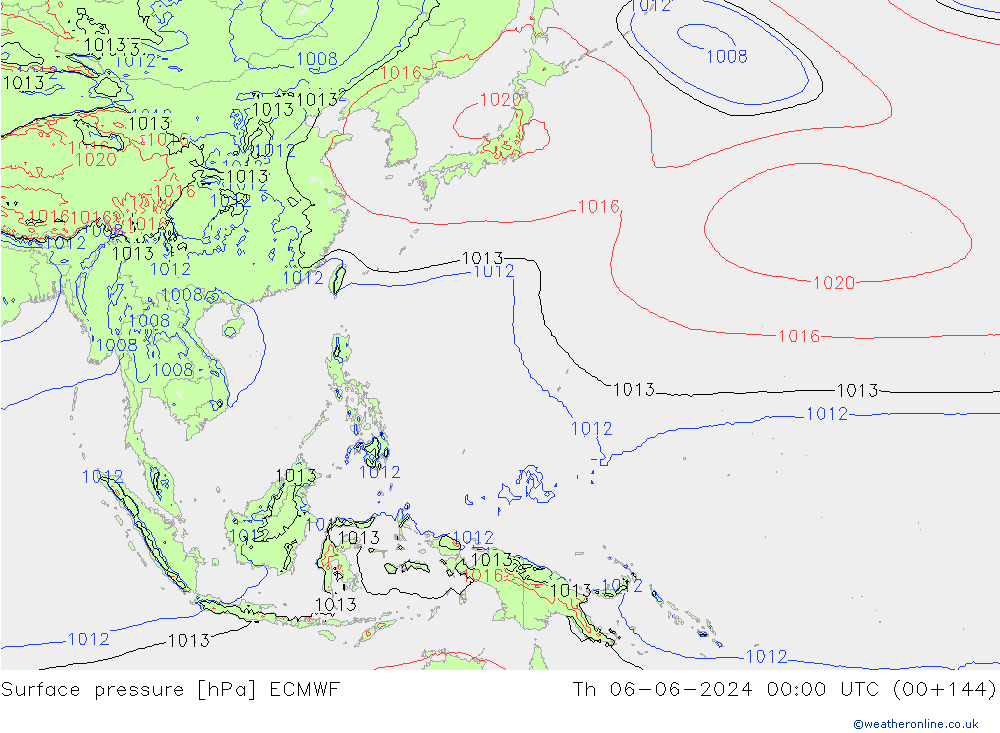 Surface pressure ECMWF Th 06.06.2024 00 UTC