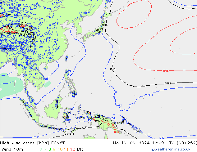 High wind areas ECMWF lun 10.06.2024 12 UTC