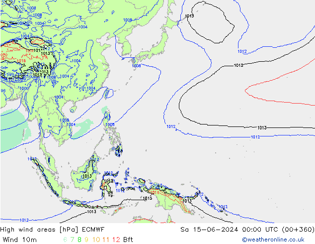 High wind areas ECMWF Sa 15.06.2024 00 UTC
