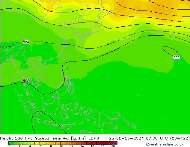 500 hPa Yüksekliği Spread ECMWF Cts 08.06.2024 00 UTC