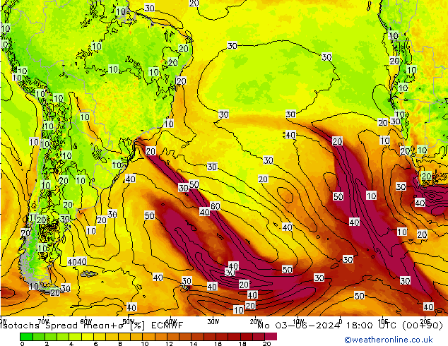 Isotachs Spread ECMWF Po 03.06.2024 18 UTC