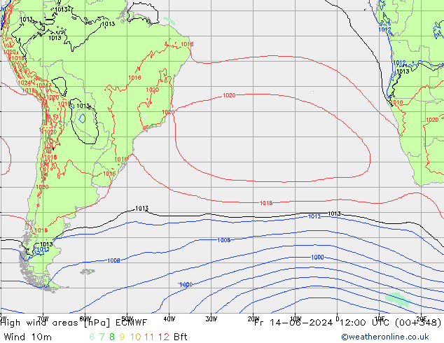 High wind areas ECMWF Fr 14.06.2024 12 UTC