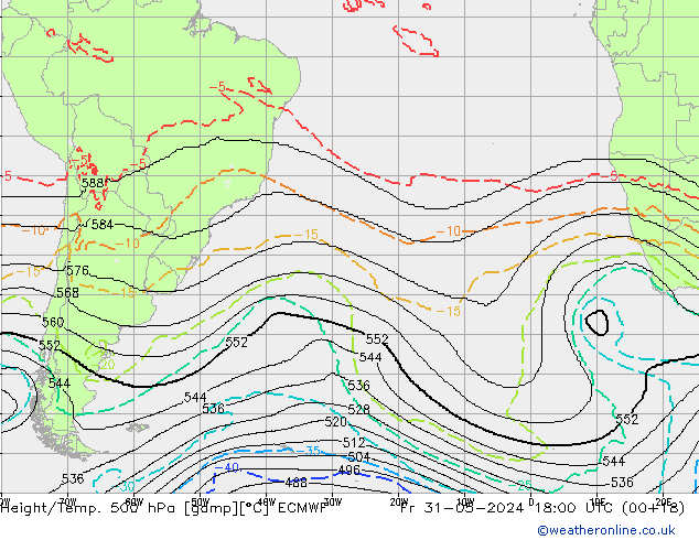 Height/Temp. 500 hPa ECMWF Fr 31.05.2024 18 UTC