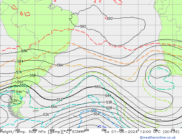 Yükseklik/Sıc. 500 hPa ECMWF Cts 01.06.2024 12 UTC