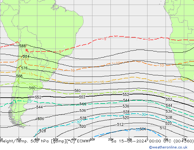 Height/Temp. 500 hPa ECMWF Sa 15.06.2024 00 UTC