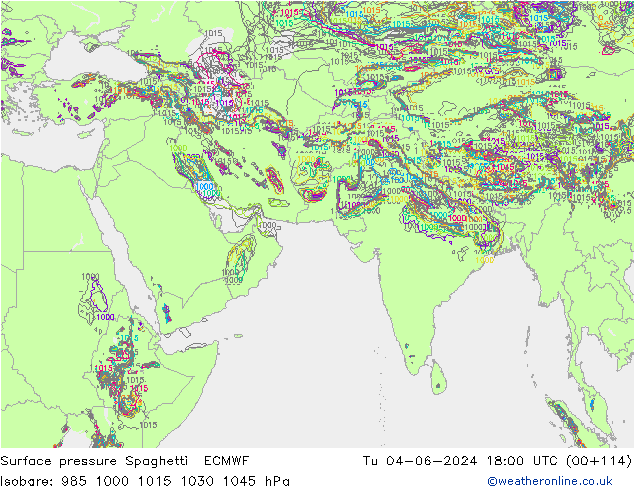 Surface pressure Spaghetti ECMWF Tu 04.06.2024 18 UTC