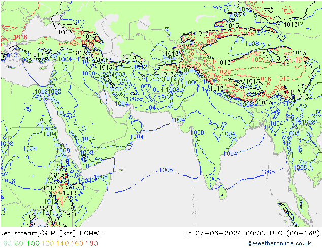 Straalstroom/SLP ECMWF vr 07.06.2024 00 UTC