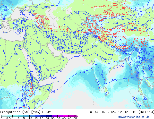 Precipitazione (6h) ECMWF mar 04.06.2024 18 UTC