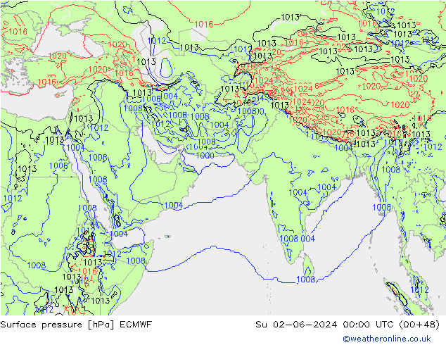 pression de l'air ECMWF dim 02.06.2024 00 UTC