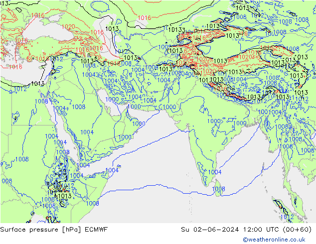 Yer basıncı ECMWF Paz 02.06.2024 12 UTC