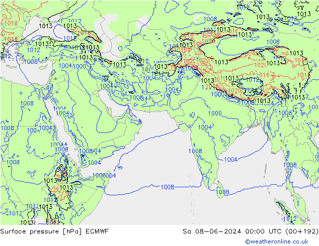 Presión superficial ECMWF sáb 08.06.2024 00 UTC