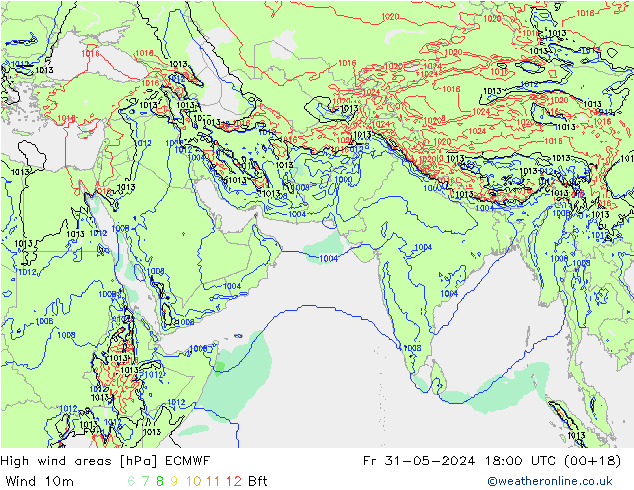 High wind areas ECMWF  31.05.2024 18 UTC