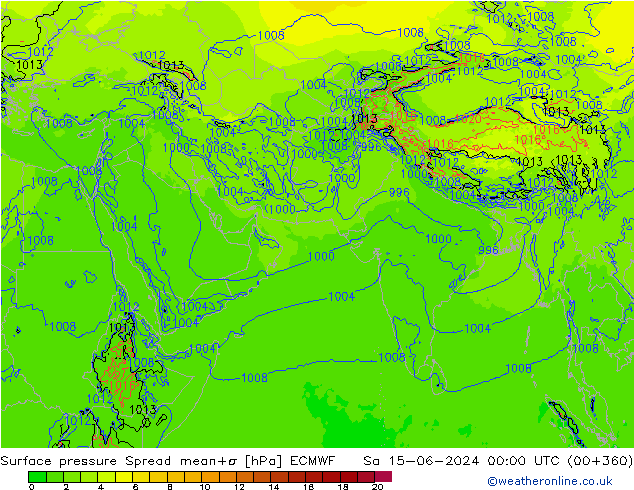 Luchtdruk op zeeniveau Spread ECMWF za 15.06.2024 00 UTC