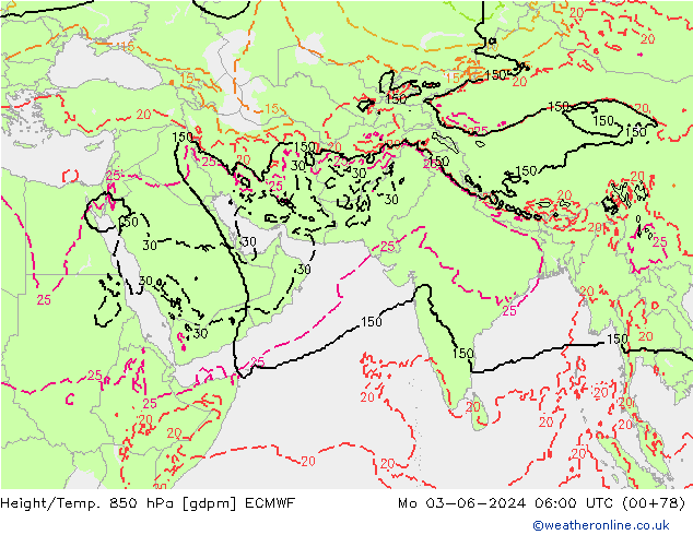 Height/Temp. 850 hPa ECMWF Mo 03.06.2024 06 UTC