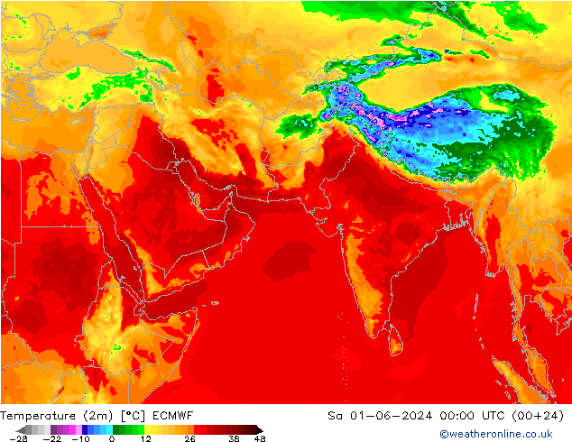 Temperatuurkaart (2m) ECMWF za 01.06.2024 00 UTC