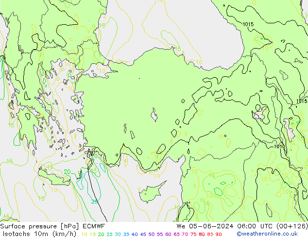 Isotachs (kph) ECMWF mer 05.06.2024 06 UTC