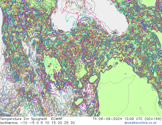 Temperature 2m Spaghetti ECMWF Th 06.06.2024 12 UTC