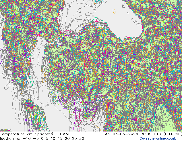 température 2m Spaghetti ECMWF lun 10.06.2024 00 UTC