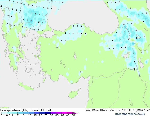 Precipitation (6h) ECMWF We 05.06.2024 12 UTC