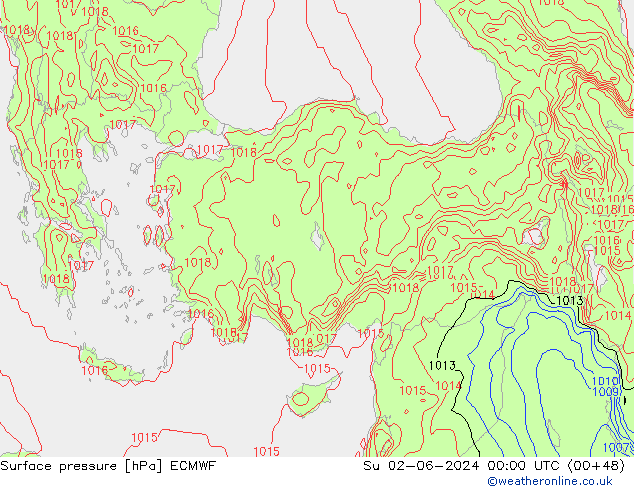 Surface pressure ECMWF Su 02.06.2024 00 UTC