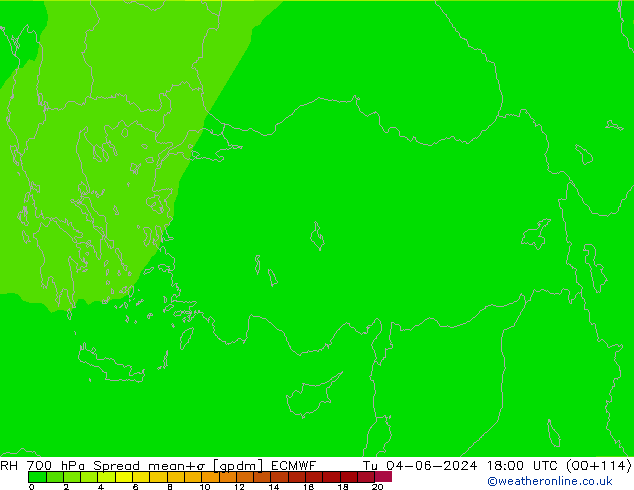 700 hPa Nispi Nem Spread ECMWF Sa 04.06.2024 18 UTC