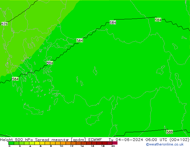 500 hPa Yüksekliği Spread ECMWF Sa 04.06.2024 06 UTC