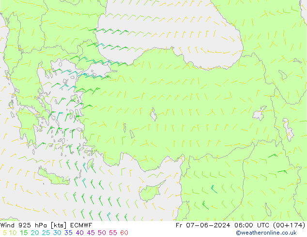 wiatr 925 hPa ECMWF pt. 07.06.2024 06 UTC
